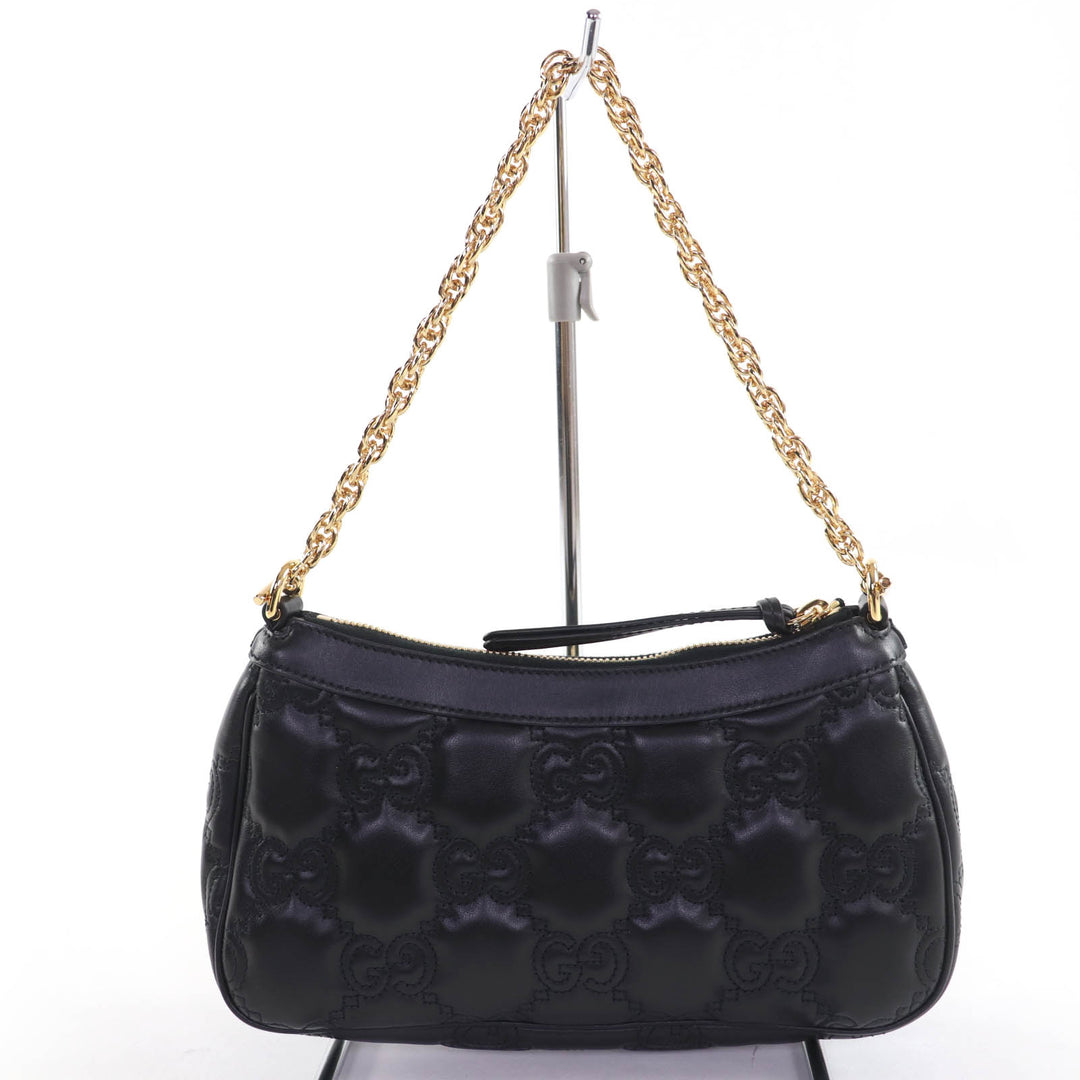 Excellent GUCCI Shoulder Bag GG Matelasse 2-Way Leather Handbag black 735049
