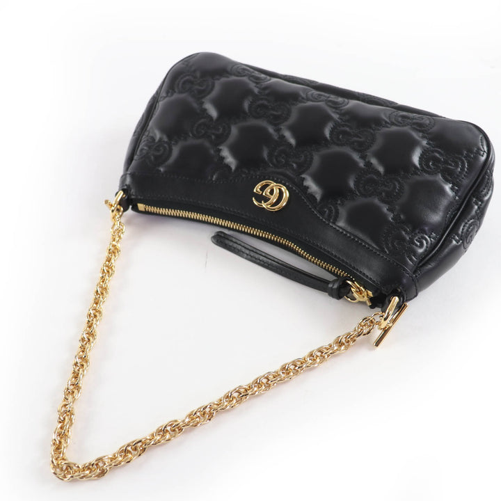 Excellent GUCCI Shoulder Bag GG Matelasse 2-Way Leather Handbag black 735049