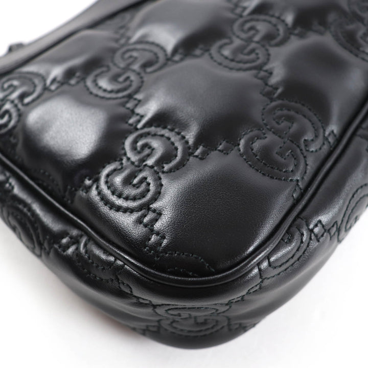 Excellent GUCCI Shoulder Bag GG Matelasse 2-Way Leather Handbag black 735049