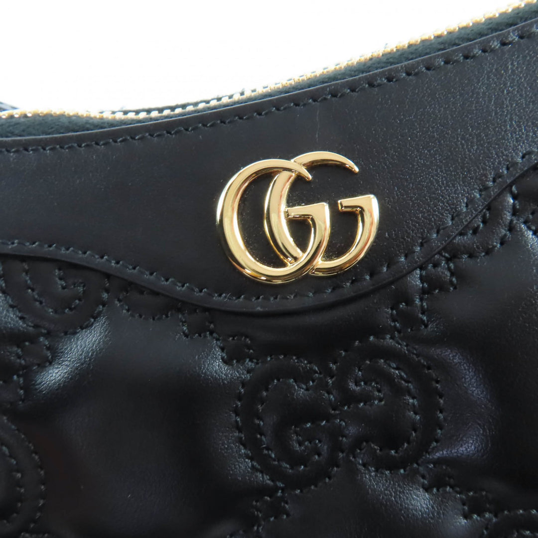 Excellent GUCCI Shoulder Bag GG Matelasse 2-Way Leather Handbag black 735049