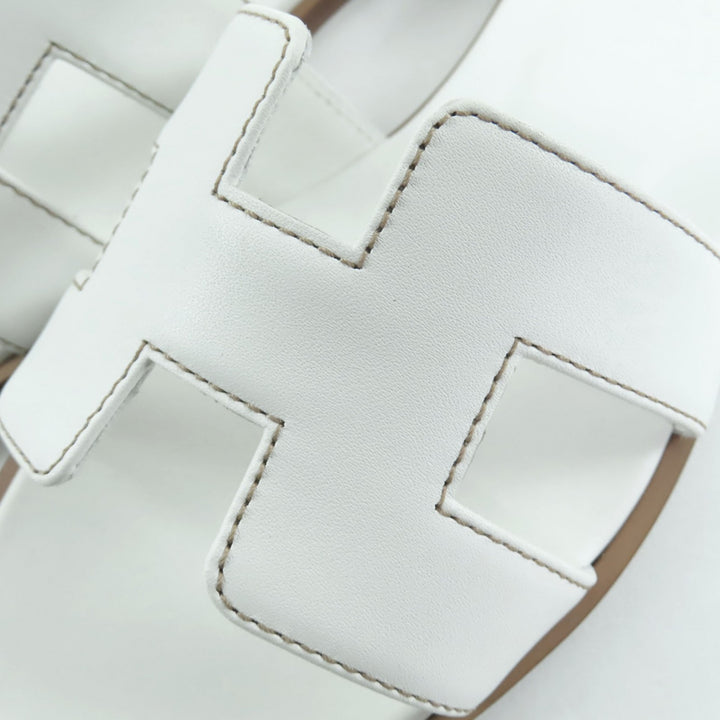 新品 HERMES サンダル サンダル オラン ホワイト ボックススカーフ レザー レディース 34.5