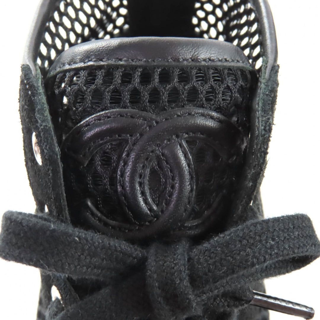 Excellent CHANEL High cut sneakers black Suede leather Women 36 G30786