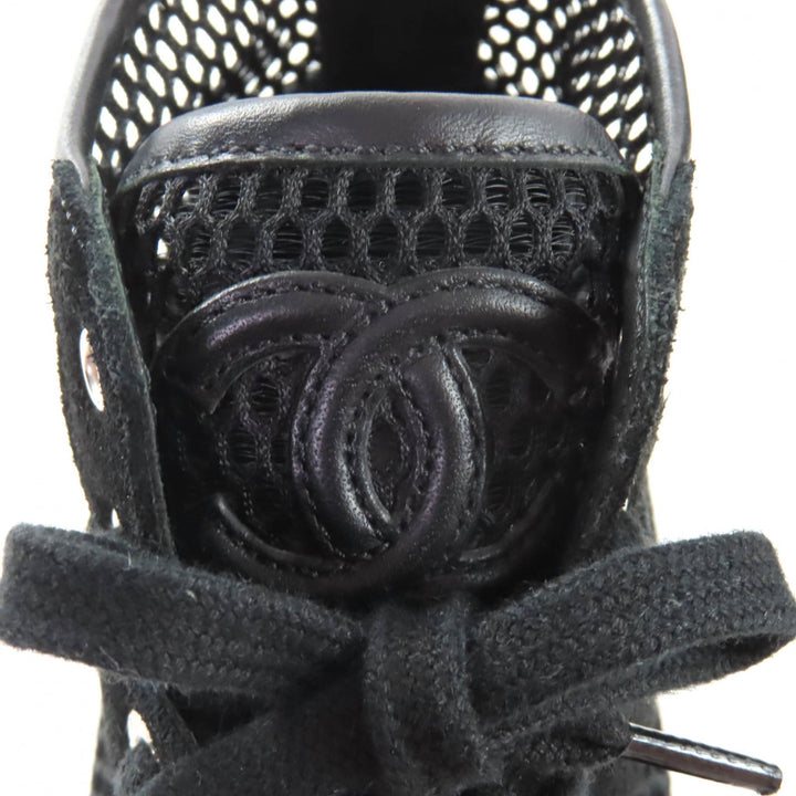 Excellent CHANEL High cut sneakers black Suede leather Women 36 G30786