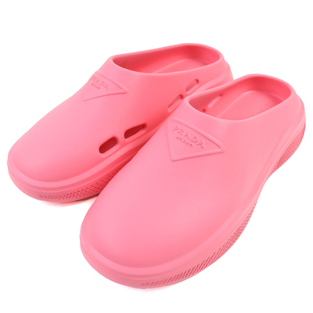 Pristine PRADA Slip-on Triangle logo rubber sandals and mules pink 36 1S811M