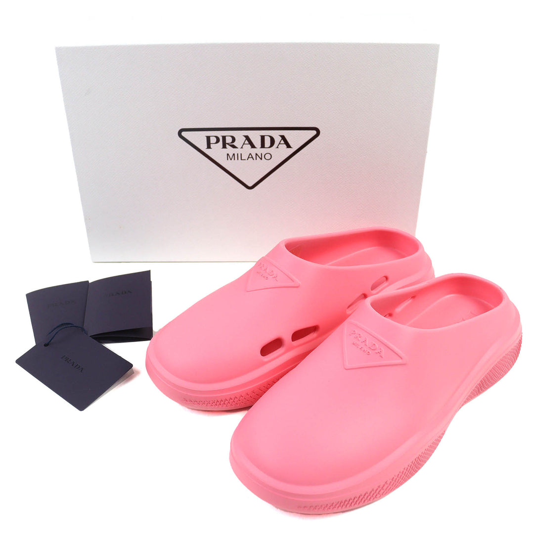 新品 PRADA スリッポン トライアングルロゴ ラバーサンダル ミュール ピンク 36 1S811M