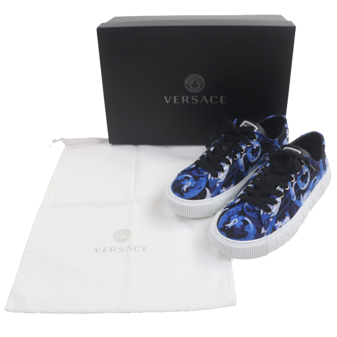Pristine VERSACE Low cut sneakers Barocco Greca blue canvas mens 39
