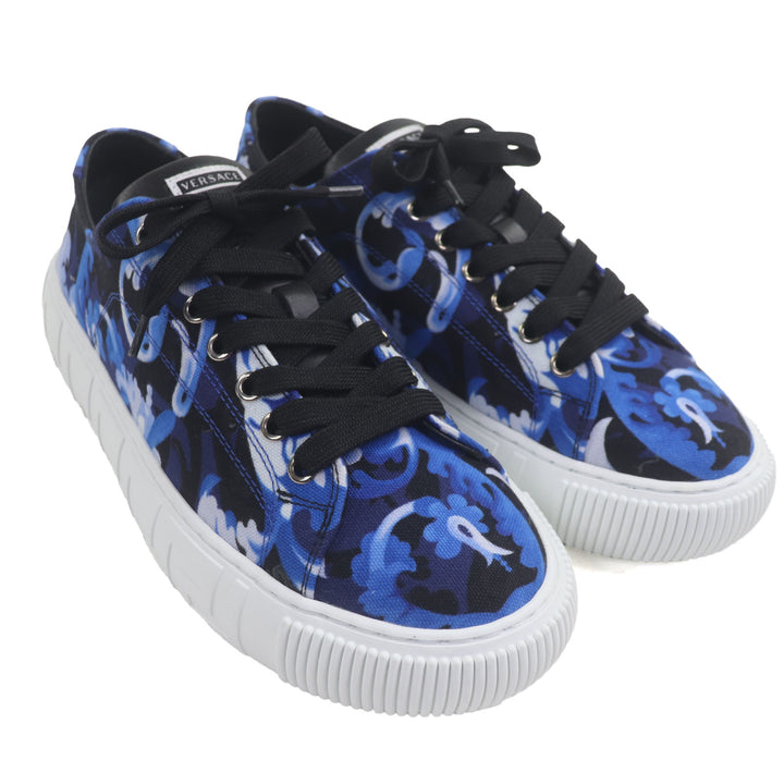 Pristine VERSACE Low cut sneakers Barocco Greca blue canvas mens 39