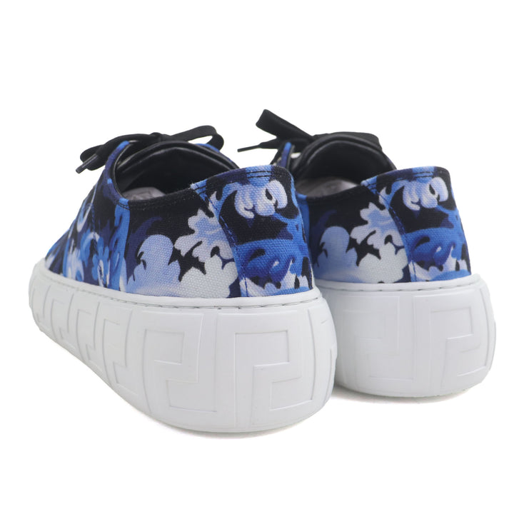 Pristine VERSACE Low cut sneakers Barocco Greca blue canvas mens 39