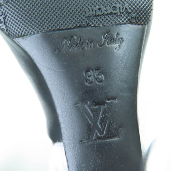 素晴らしい LOUIS VUITTON ブーティ バックル ウェッジ レザー ショートブーツ ブラック レザー レディース 35