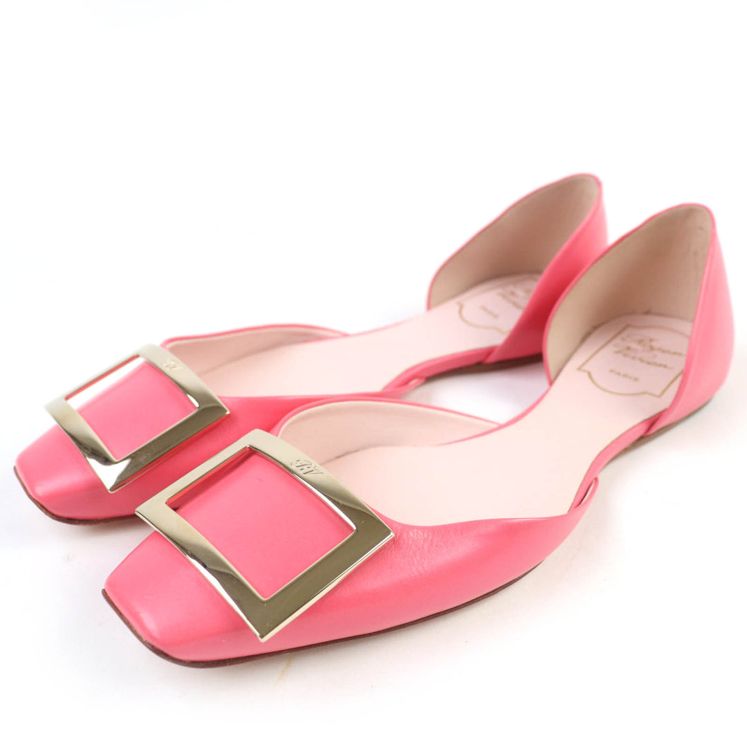 Excellent ROGER VIVIER pumps Trumpet Ballerina Flat shoes pink leather Women 36.5