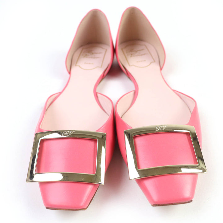 Excellent ROGER VIVIER pumps Trumpet Ballerina Flat shoes pink leather Women 36.5