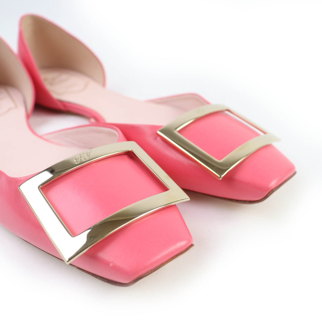 Excellent ROGER VIVIER pumps Trumpet Ballerina Flat shoes pink leather Women 36.5