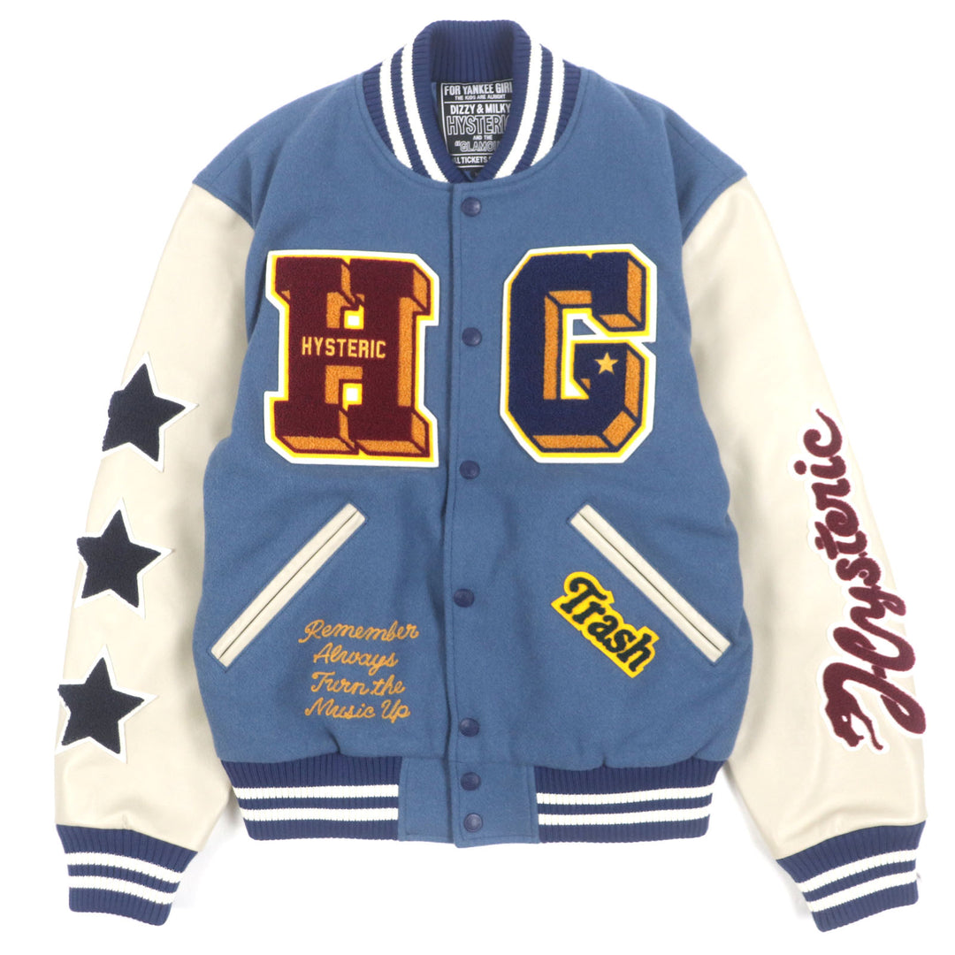 HYSTERIC GLAMOUR スタジャン ブルーグレー ウール メンズ M 02243AB10 美品