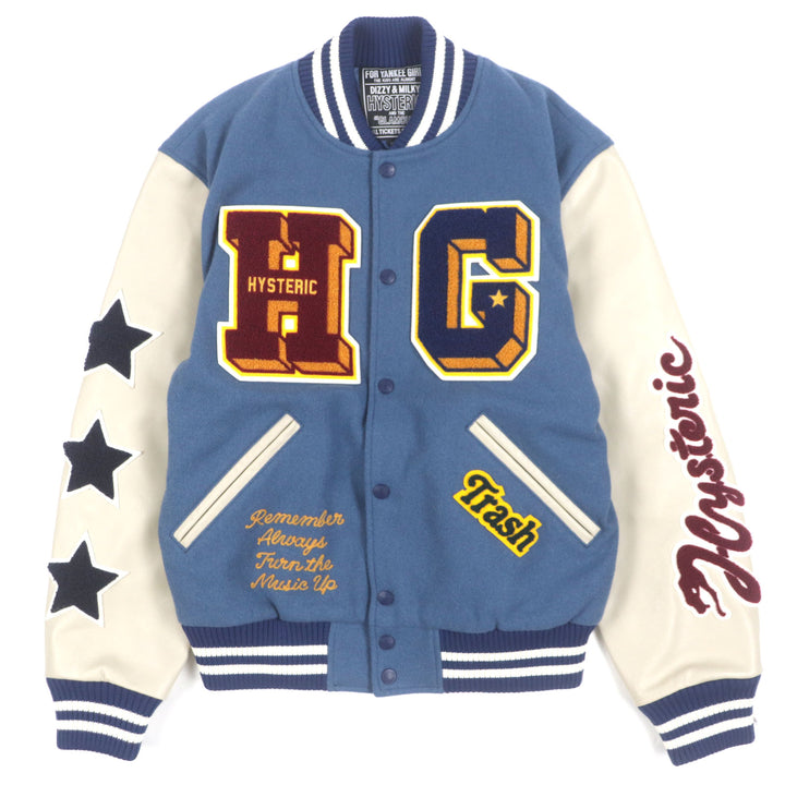 HYSTERIC GLAMOUR スタジャン ブルーグレー ウール メンズ M 02243AB10 美品