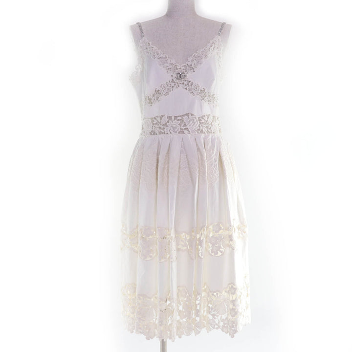 Excellent DOLCE&GABBANA one piece Cutwork lace DG bejeweled dress white 44