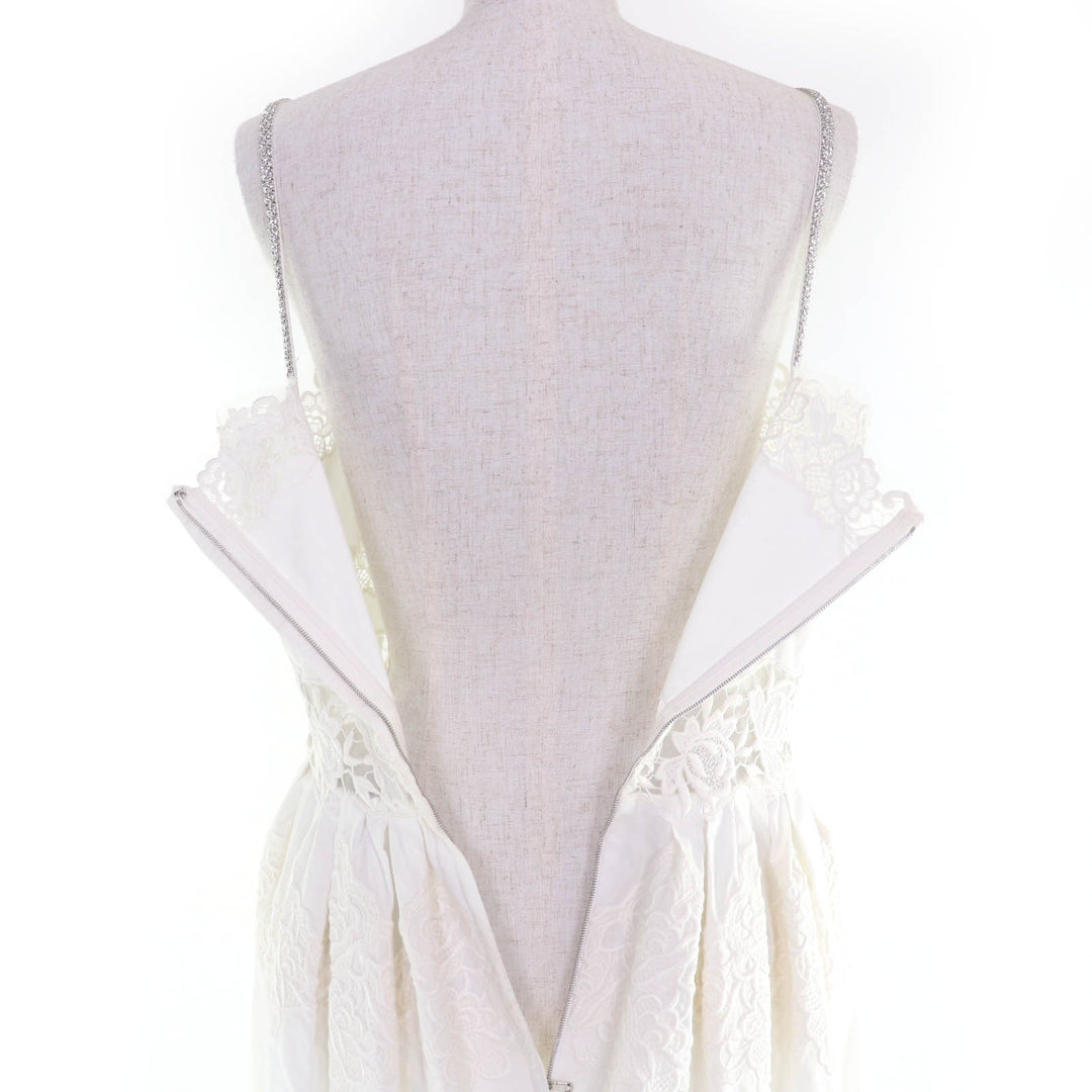Excellent DOLCE&GABBANA one piece Cutwork lace DG bejeweled dress white 44
