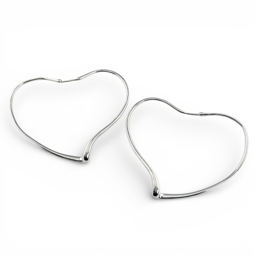 Great TIFFANY&Co. Pierce Elsa Peretti Open Heart Hoop Silver AG925 Women