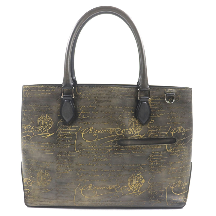 Excellent BERLUTI Tote Bag To joule Calligraphic Golden Patine Gray scritto