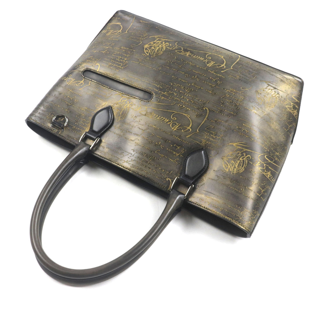 Excellent BERLUTI Tote Bag To joule Calligraphic Golden Patine Gray scritto
