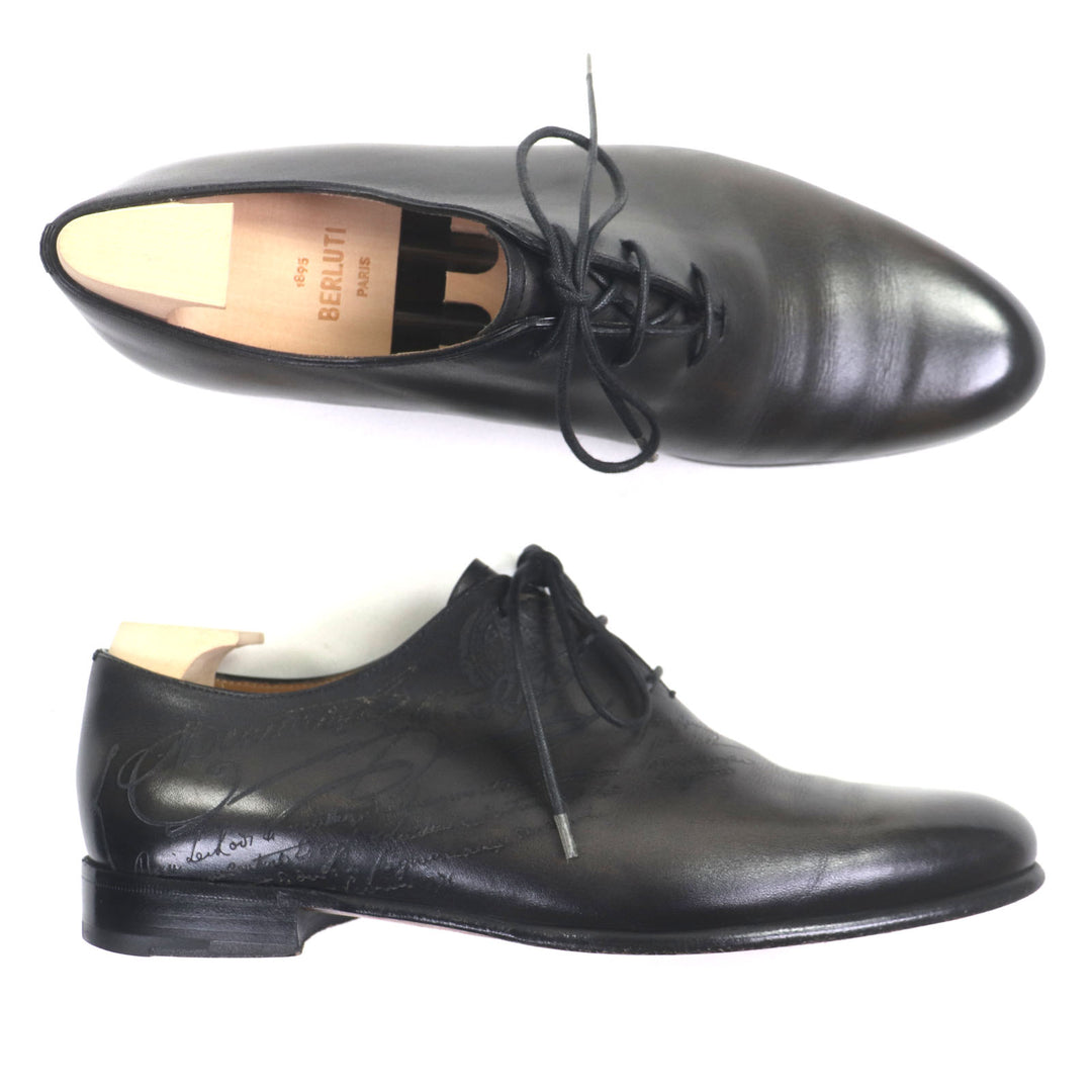 素晴らしい BERLUTI レザーシューズ Alessandro Oxford Calligraphy ブラックレザー メンズ 6