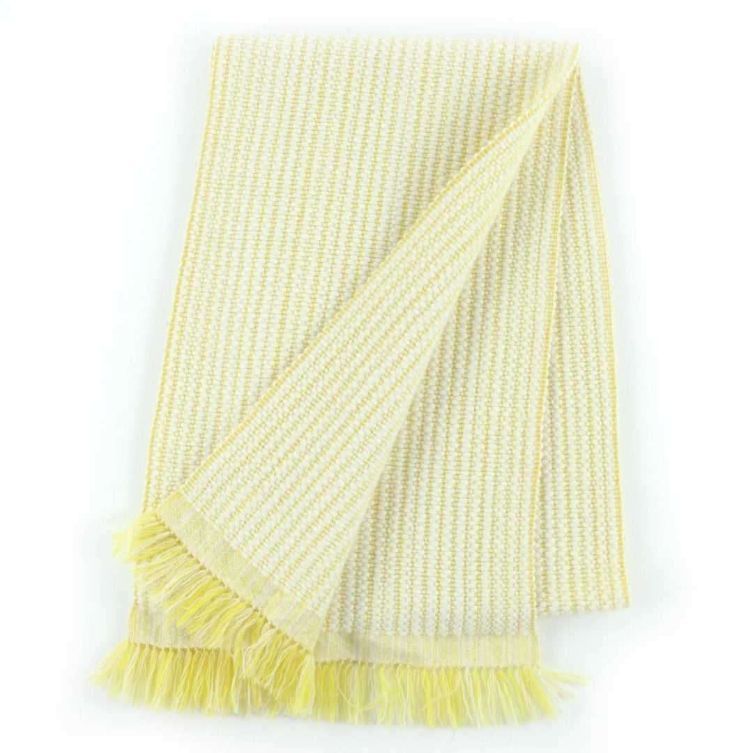 Great HERMES Scarf Wavy double-face knit with fringe, large size yellow cashmere