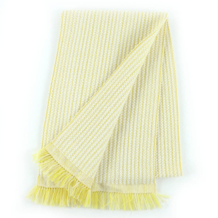 Great HERMES Scarf Wavy double-face knit with fringe, large size yellow cashmere