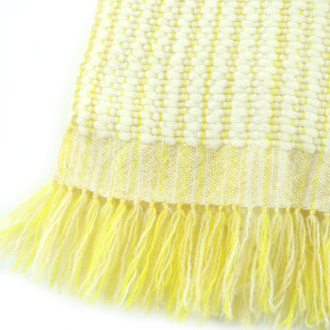 Great HERMES Scarf Wavy double-face knit with fringe, large size yellow cashmere