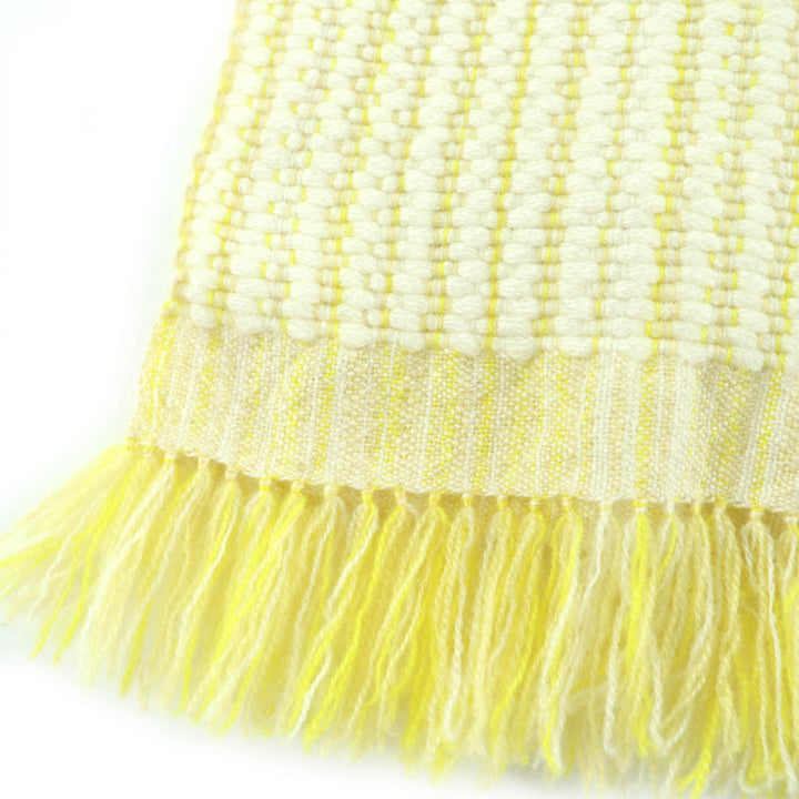 Great HERMES Scarf Wavy double-face knit with fringe, large size yellow cashmere