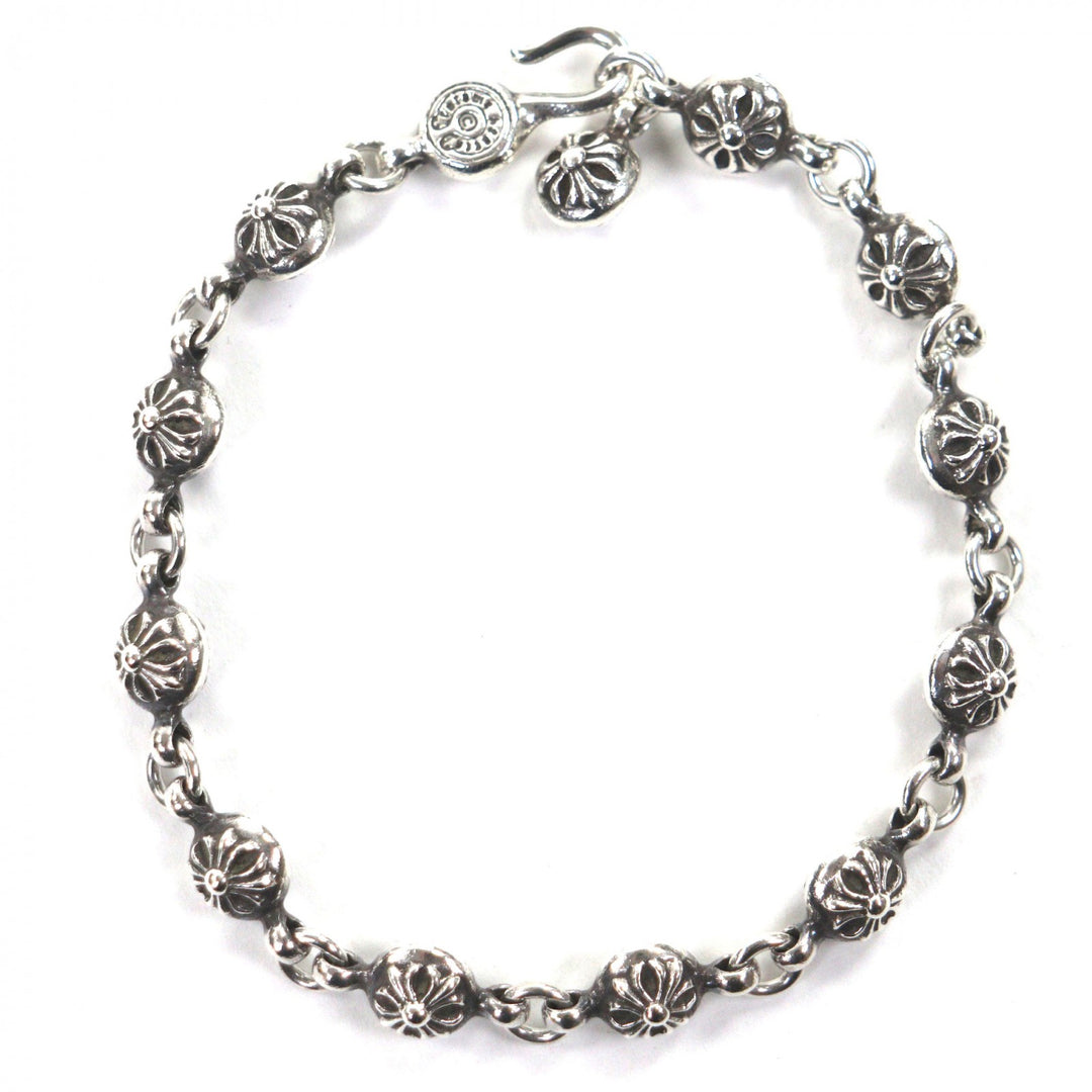 Great CHROME HEARTS bracelet NO1 BALL Cross Ball 10.6"" Silver 925 mens