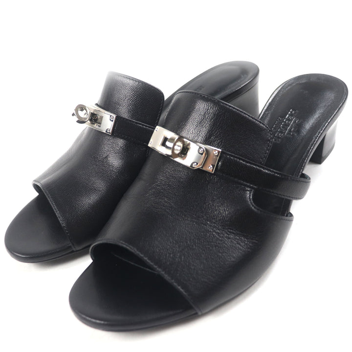 Great HERMES Sandals candy Kelly Buckle Leather Mules black leather Women