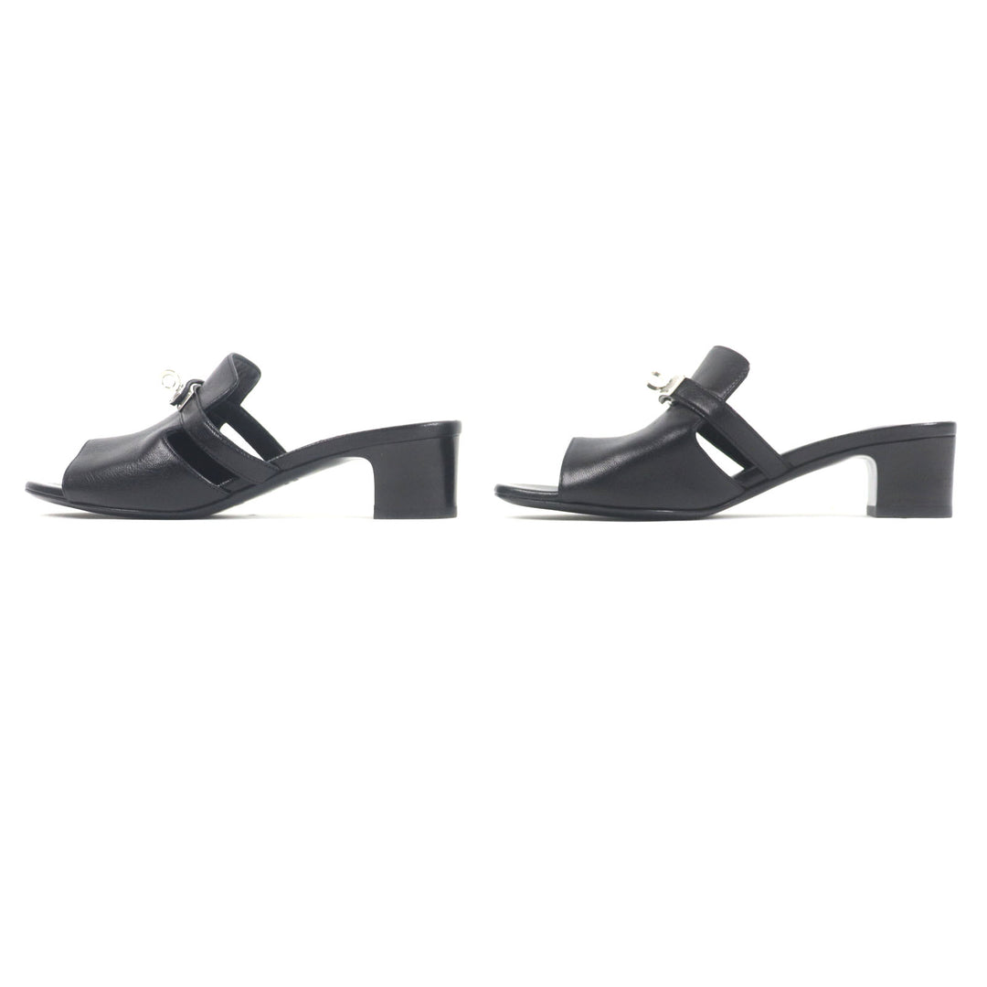 Great HERMES Sandals candy Kelly Buckle Leather Mules black leather Women