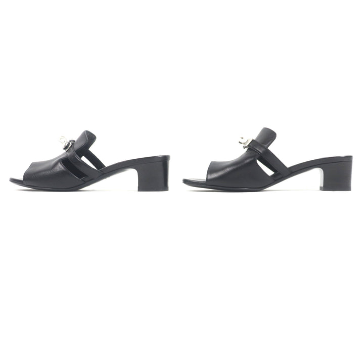 Great HERMES Sandals candy Kelly Buckle Leather Mules black leather Women