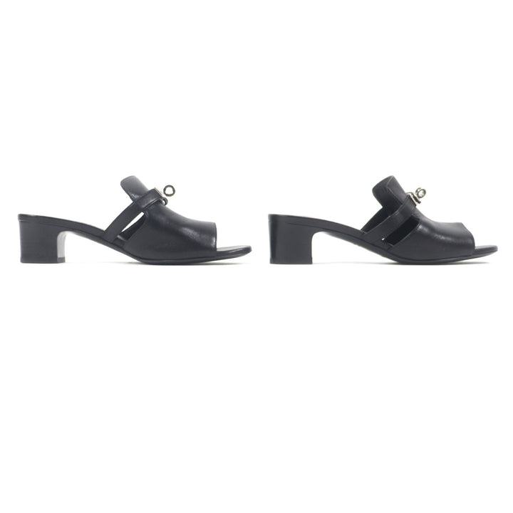 Great HERMES Sandals candy Kelly Buckle Leather Mules black leather Women