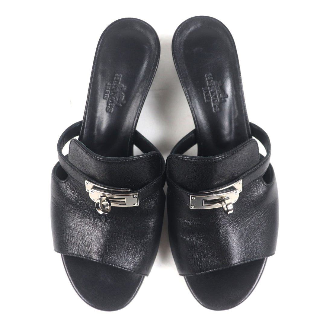 Great HERMES Sandals candy Kelly Buckle Leather Mules black leather Women
