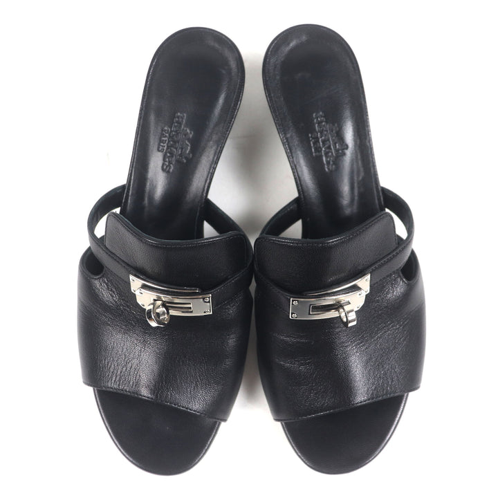 Great HERMES Sandals candy Kelly Buckle Leather Mules black leather Women