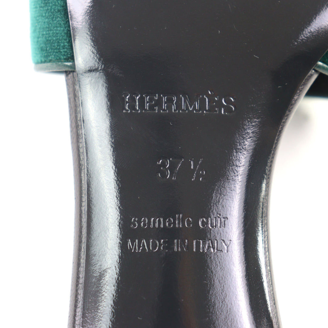 新品 HERMES ミュール オアシス ベロア＆レザーサンダル グリーン ブラック 37.5 232162Z