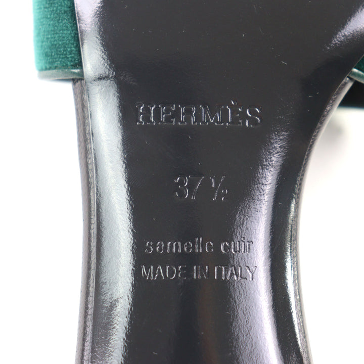 新品 HERMES ミュール オアシス ベロア＆レザーサンダル グリーン ブラック 37.5 232162Z