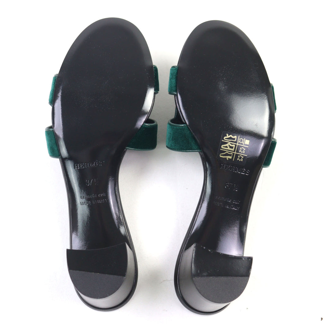 新品 HERMES ミュール オアシス ベロア＆レザーサンダル グリーン ブラック 37.5 232162Z