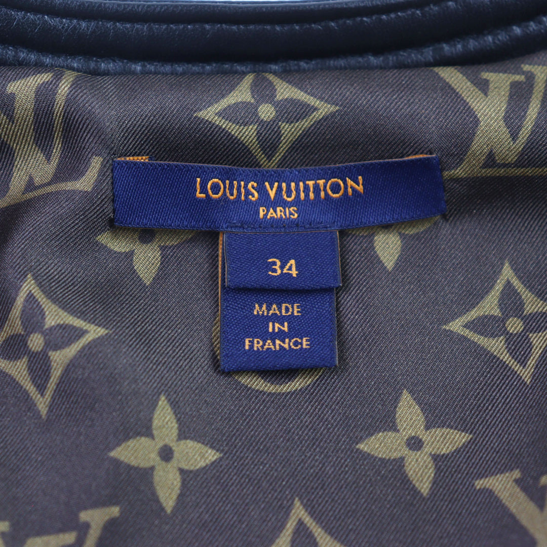 美品 LOUIS VUITTON ワンピース ロゴボタン LVロゴ ツイードレザー切り替え 34 FPDR64