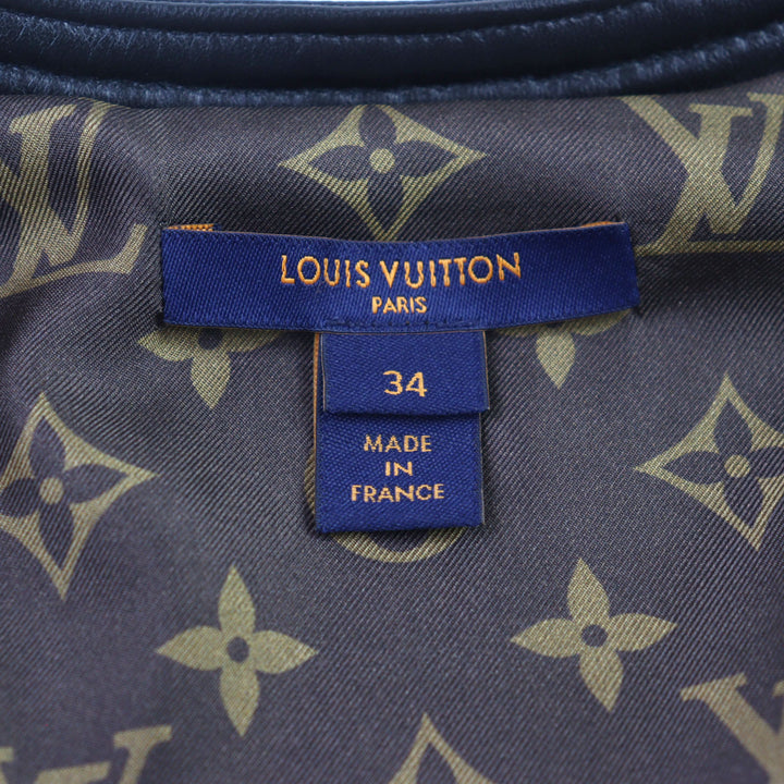 美品 LOUIS VUITTON ワンピース ロゴボタン LVロゴ ツイードレザー切り替え 34 FPDR64