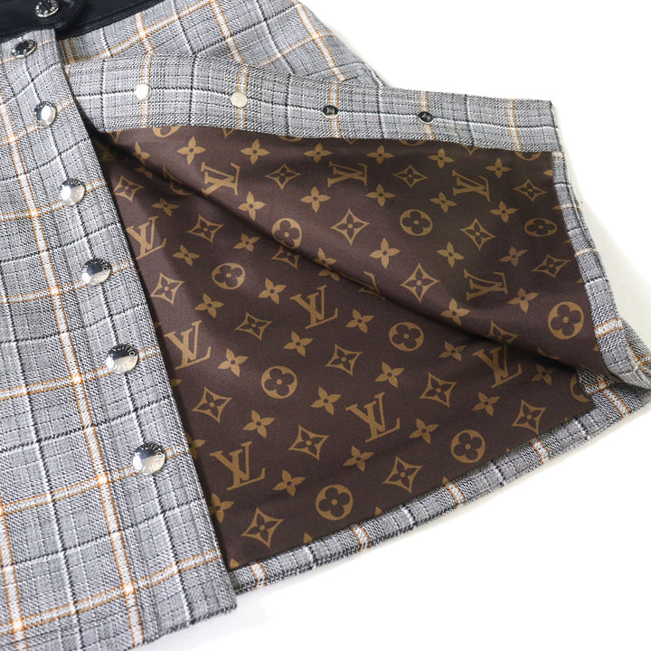 美品 LOUIS VUITTON ワンピース ロゴボタン LVロゴ ツイードレザー切り替え 34 FPDR64