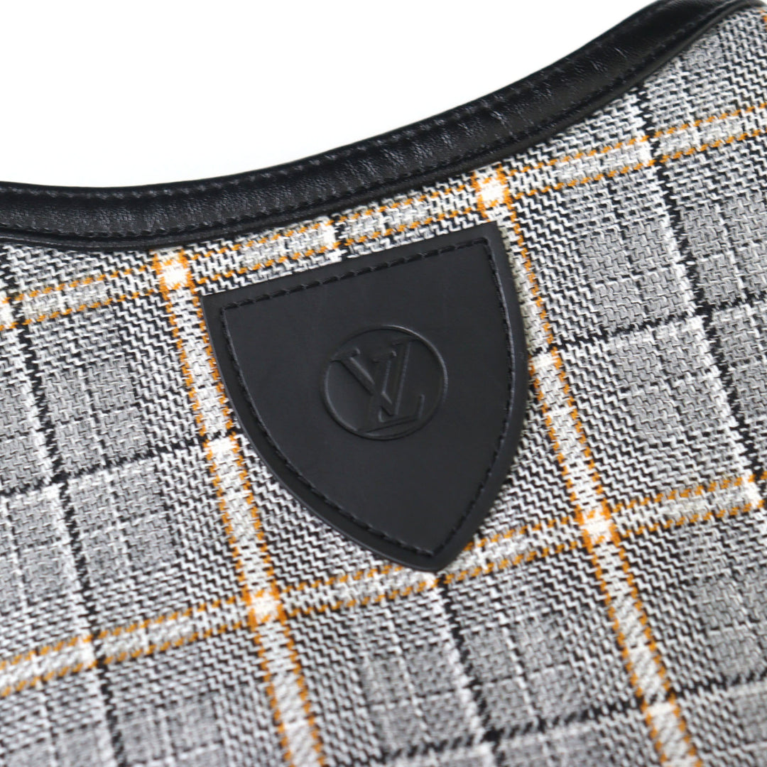 美品 LOUIS VUITTON ワンピース ロゴボタン LVロゴ ツイードレザー切り替え 34 FPDR64