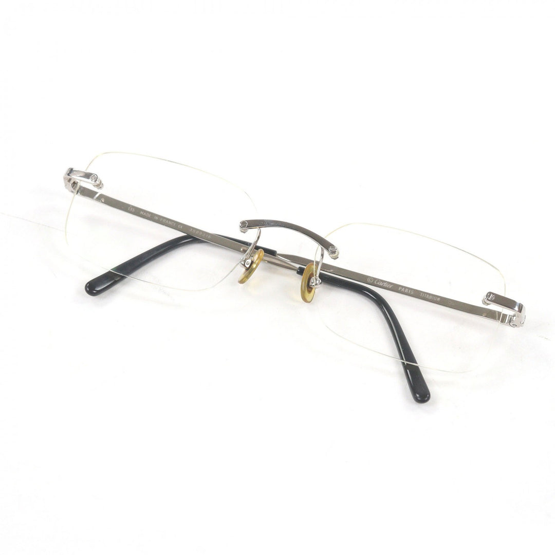 Very Good Cartier Glasses 135 Side Diamond 2P Two Point Silver diamond mens