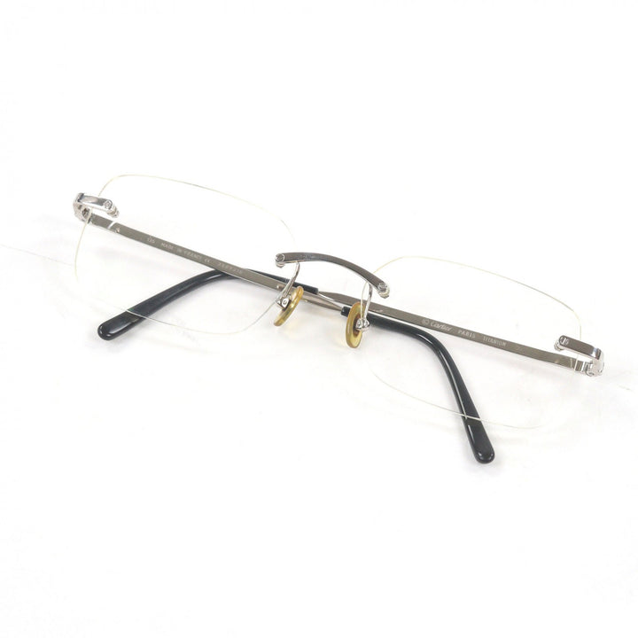 Very Good Cartier Glasses 135 Side Diamond 2P Two Point Silver diamond mens