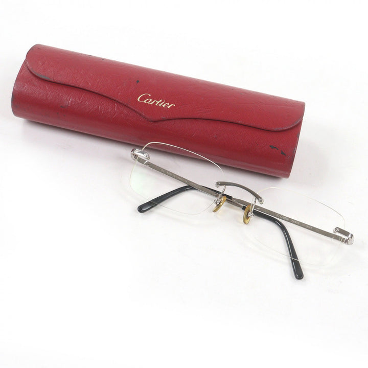Very Good Cartier Glasses 135 Side Diamond 2P Two Point Silver diamond mens