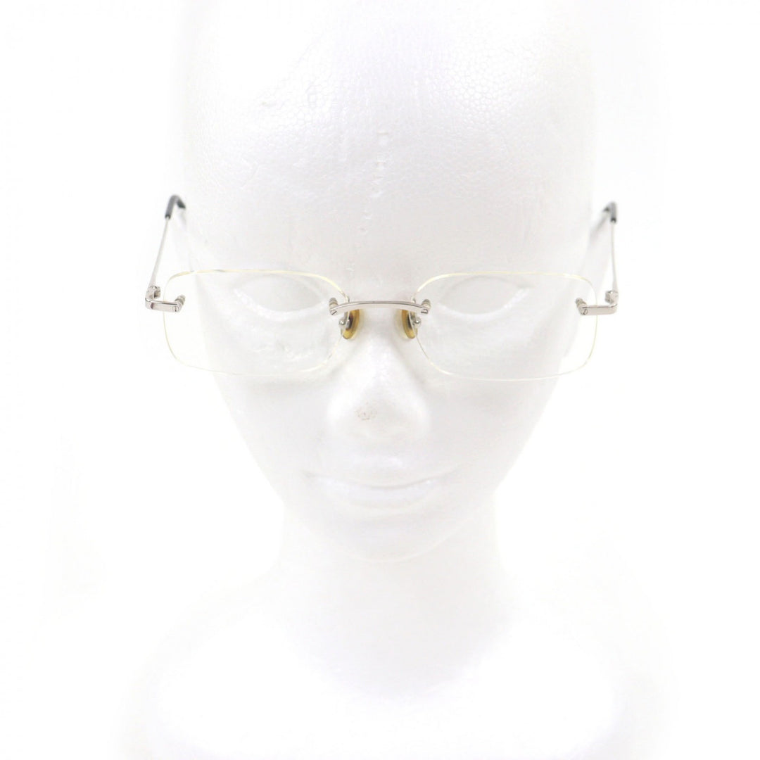 Very Good Cartier Glasses 135 Side Diamond 2P Two Point Silver diamond mens