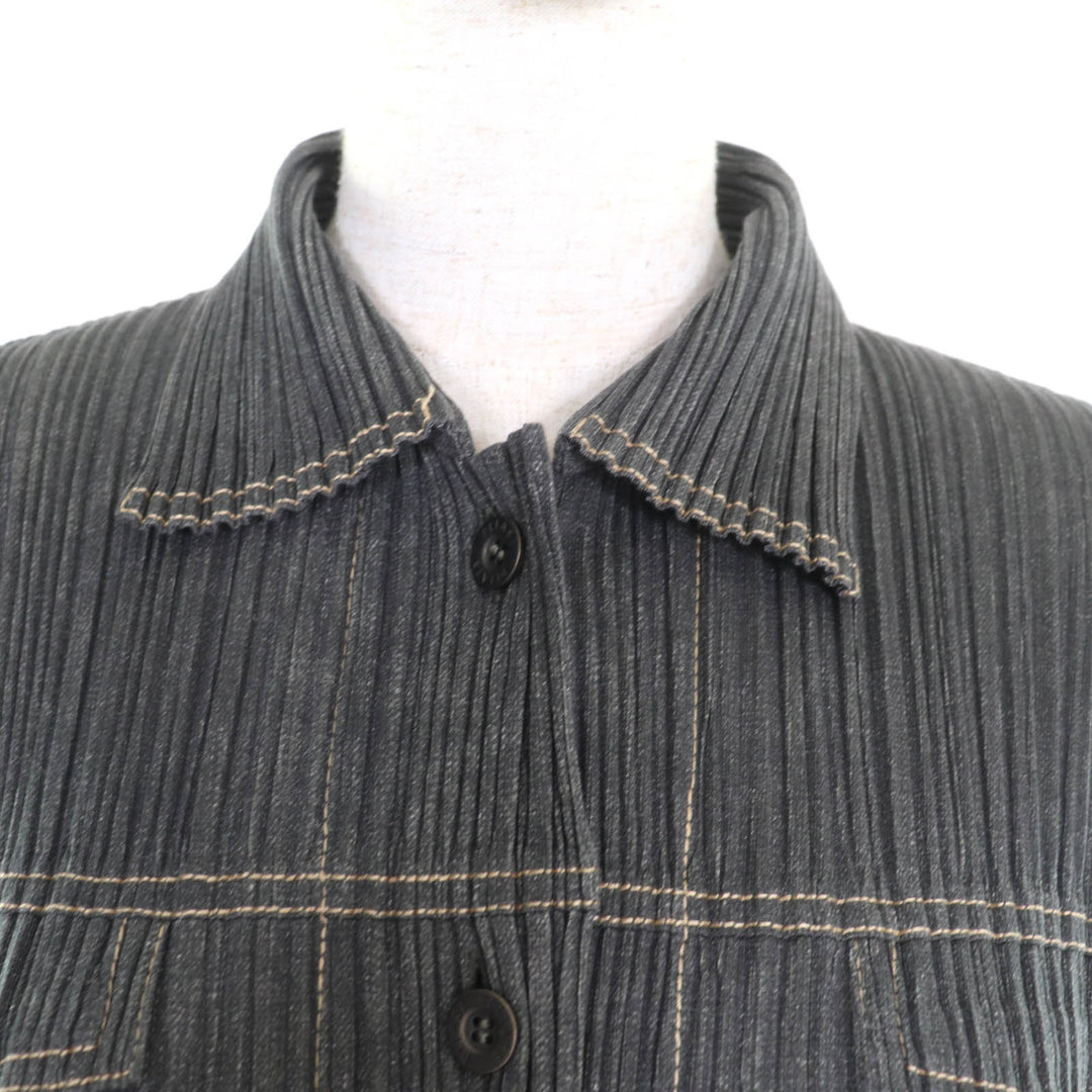 PLEATS PLEASE ジャケット グレー コットン レディース 3 PP71-JD621 美品