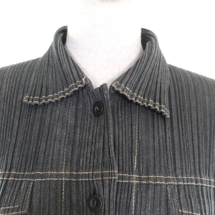 PLEATS PLEASE ジャケット グレー コットン レディース 3 PP71-JD621 美品