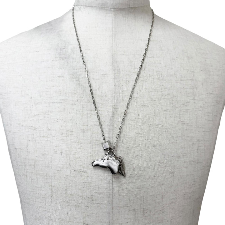 Great HERMES Necklace Talisman Pegasus Chain Silver mens