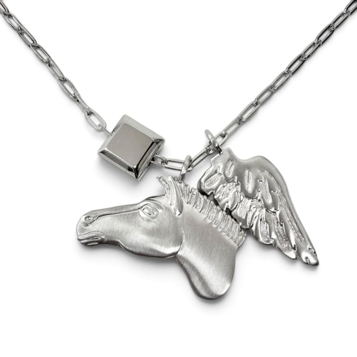 Great HERMES Necklace Talisman Pegasus Chain Silver mens